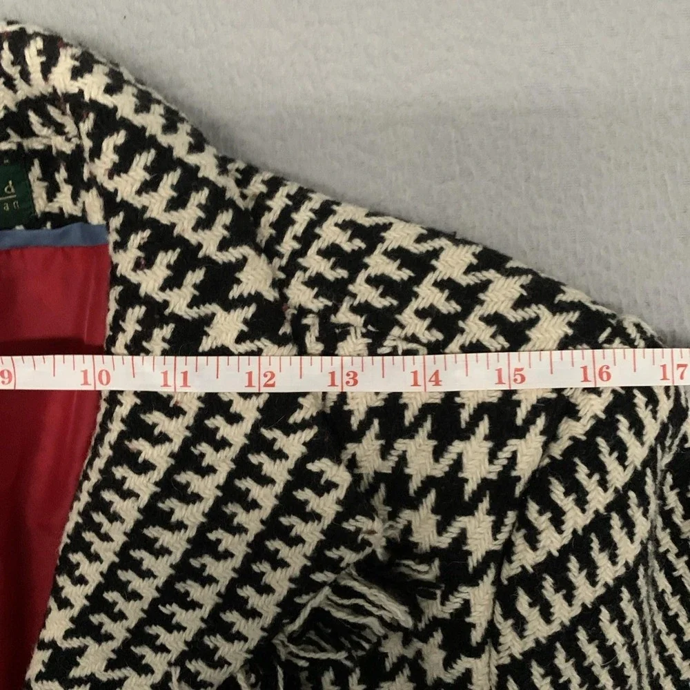 VTG Harve Benard Black White Houndstooth Coat Fringe Front Wool Holiday Money 14 - Picture 8 of 13